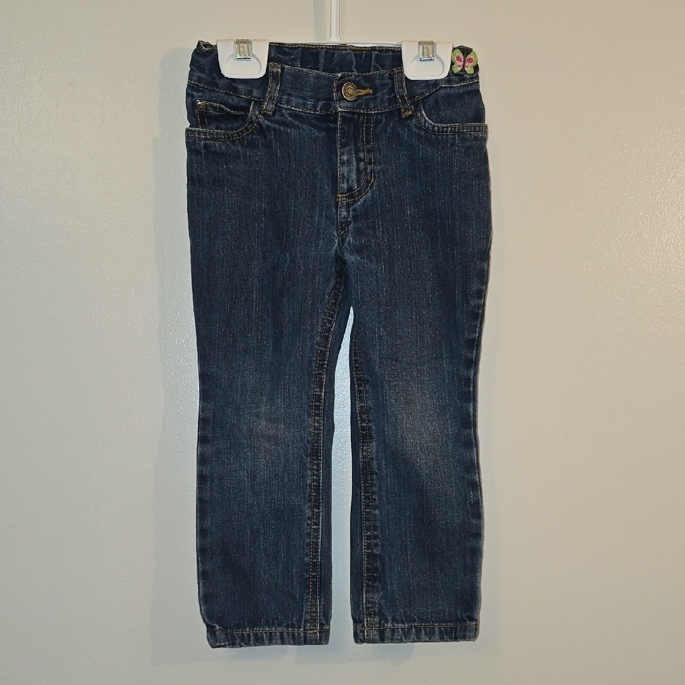 Carter's Classic Blue Kids Jeans Adjustable Waist Butterfly Embroidery